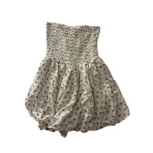 Sunny Rose Smocked Bodice Floral Mini Dress Off Shoulder Boho Size S